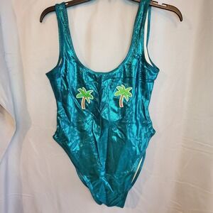Private Party M/‎ L Palm Tree One Piece Swimsuit Metallic Bathing Bachelorette